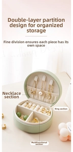 Detail view of the mint green travel jewelry box showing ring slots and necklace hooks