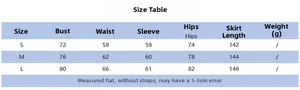 Detailed size table for leopard print long sleeve maxi dress including bust and waist info
