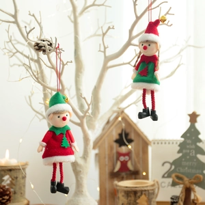 Christmas Elf Doll Plush Hanging Ornaments Red Green Long Legs Felt Fabric Xmas Tree Decoration Festive Gift