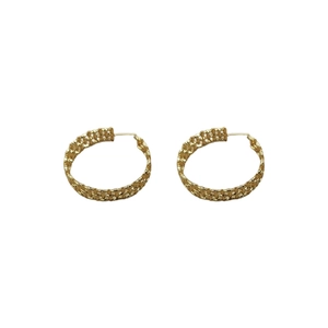 Golden hollow C-shaped hoop earrings with mesh texture in minimalist style