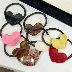 Set of 8 minimalist heart-shaped acetate hair ties with France Handmade gold lettering