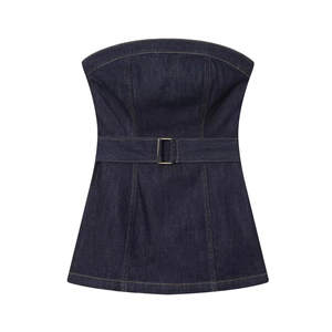 Ensemble haut bustier et pantalon en denim bleu foncé pour femme avec ceinture assortie