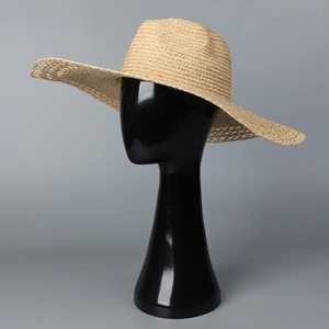 Minimalist wide brim raffia sun hat for women with classic jazz crown for beach vacation