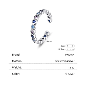925 Sterling Silver adjustable open ring with gradient colorful gemstones and silver finish