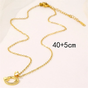 18K gold plated circle pendant necklace with heart motif and cubic zirconia, 40+5cm