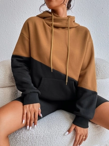 Women Color Block Hoodie Oversized Long Sleeve Pullover With Drawstring Kangaroo Pocket Streetwear Casual Top