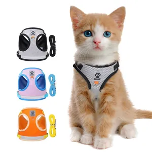 Reflective breathable mesh dog vest harness and leash set in grey, blue, and orange