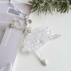 Sparkling clear acrylic ballet dancer ornament with silver glitter for Christmas tree decor