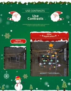 Detailed comparison showing Christmas tree star stickers applied to glass window surfaces