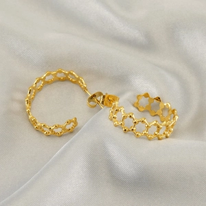 Fashionable gold-plated stainless steel hollow honeycomb mesh hoop earrings for women