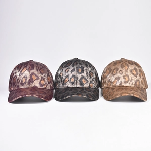 Unisex winter leopard print baseball caps in burgundy, black and earth tones