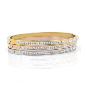 Dreiteiliges Armreif-Set aus Titanstahl in Gold, Roségold und Silber mit Kristallbesatz