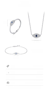 Detailed view of S925 sterling silver evil eye jewelry set with blue and white zircons