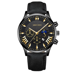 Orologio Al Quarzo Da Uomo Cassa In Lega Cinturino In Pelle Cronografo Multifunzione Visualizzazione Data Design Fasi Lunari