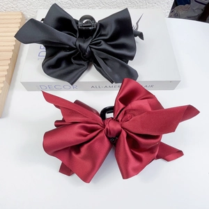 French vintage satin bow hair claws in black and burgundy for elegant updos