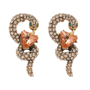 Exaggerated snake stud earrings with champagne triangle gemstone and sparkling crystals