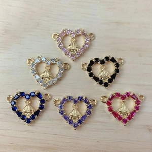 Religious Heart Virgin Mary Pendant 18K Gold Plated Copper Zircon Charm Connector For DIY Jewelry Making Handicrafts