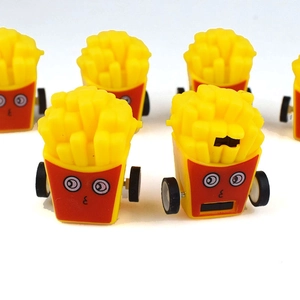 Cartoon french fries pull-back toy car with cute facial expression for kids
