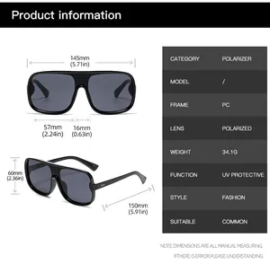 Detailed size specifications and product parameters of oversized polarized sunglasses