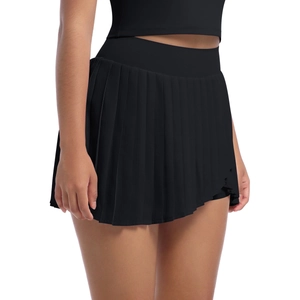 Detail view of the pleated sports skort showing the built-in liner and sharp side pleats