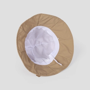 Detail of khaki bucket hat interior with 100% nylon breathable lining and quality stitching