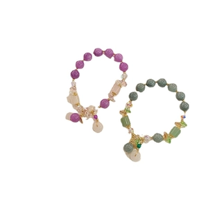 Elegant 10mm purple jade and green emerald quartz beaded bracelet with safety buckle charm