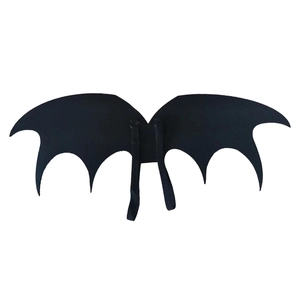 Detail of black Halloween bat wings with adjustable elastic straps on a white background