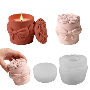 Stampo Silicone Per Scatola Portaoggetti Rilievo Rosa Design Fiocco DIY Candela Resina Artigianato Gioielli