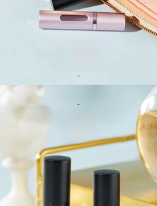 Detail of 5ml and 8ml portable glass perfume atomizers with spray pump in pink and black