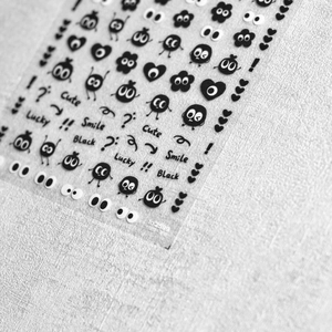 Stickers nail art mignons noirs avec visages et cœurs, style charbon de bois, to 2599