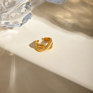 Anello a treccia in acciaio inossidabile placcato oro 18k stile francese su sfondo estetico