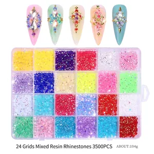 Detailweergave van 24-vaks hars steentjes set met neon AB-kleuren voor DIY nagelkunst