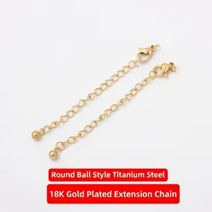 Detail of 18K gold-plated titanium steel extension chains with ball ends and lobster clasps