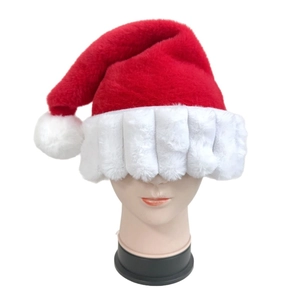 Thick plush Santa Claus hat in red and white with a unique striped textured brim