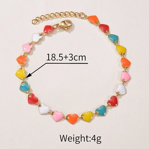 Detail view of colorful heart enamel bracelet showing lobster clasp and 18.5+3cm length