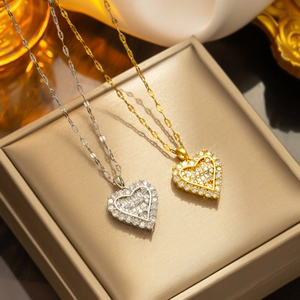 Heart Pendant Necklace Titanium Stainless Steel Cubic Zirconia Inlaid Elegant Light Luxury Fashion Jewelry For Women