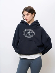 Oversize-Kapuzenpullover in Dunkelblau mit Lexington-Print und weißem Innenshirt