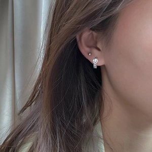 Vintage 925 silver smile face hoop earrings with chain drop for women stylish jewelry