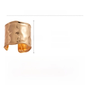 Detailed view of 6.5cm wide gold-finished hammered metal cuff bracelet specifications