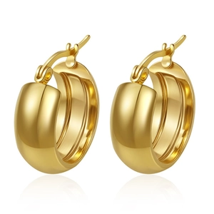Minimalist gold hoop earrings in polished titanium steel with a sleek french style finish