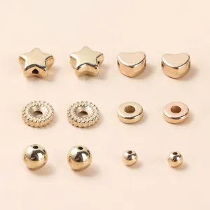 Gold Plated Acrylic Loose Beads Heart Star Round Shaped Spacer Beads For DIY Jewelry Making Bracelet Necklace Crafts