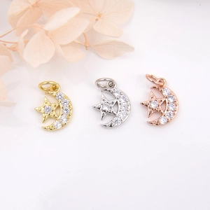 Star Moon Pendant Copper Micro Inlaid Zircon Sparkling Charm DIY Jewelry Accessories For Women Elegant Shiny