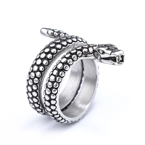 Vintage silver punk snake ring with intricate scale texture and gothic wrap design