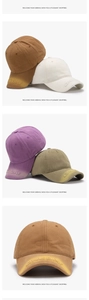 Detailed grid of vintage washed cotton baseball caps in brown, beige, purple and green