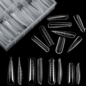 96-piece clear nail extension dual forms with scale markers and storage box