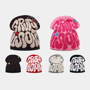 Knit Beanie Hat Acrylic Warm Winter Outdoor Streetwear Graffiti Letter Star Pattern Hip Hop Aesthetic For Men Women