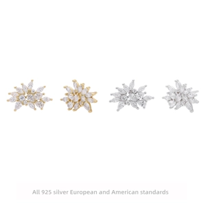 Snowflake Zircon Stud Earrings For Women With 925 Sterling Silver Sparkling Dainty Elegant Floral Jewelry