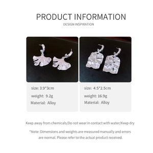 Detailed specs for ginkgo leaf and irregular earrings with dimensions and weight info