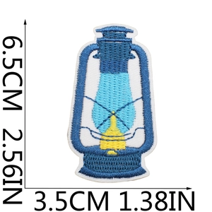 Detailed size view of retro kerosene lamp embroidery patch measuring 6.5cm by 3.5cm