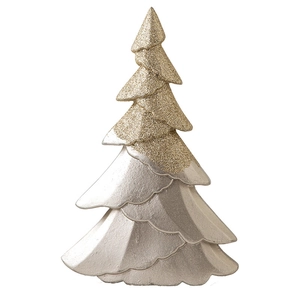 Mini champagne gold Christmas tree desktop ornament with glitter coating on white background